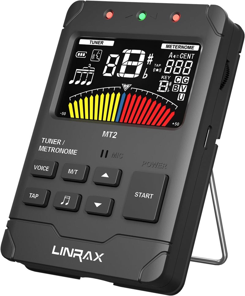 LINRAX MT2 Rechargeable Metronome Tuner, 3 in 1 Digital Metronome Tuner Tone Generator for Guitar Bass Ukulele Violin Saxophone Trumpet Clarinet Flute, Voice Beat, Chromatic Tuner for All Instruments - Image 1